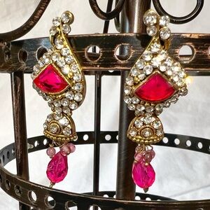 Elegant Pink and Gold Dangle Earrings